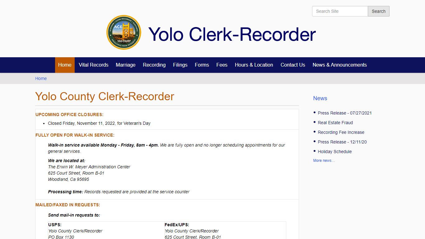 Yolo County Clerk-Recorder — Yolo County California Clerk-Recorder