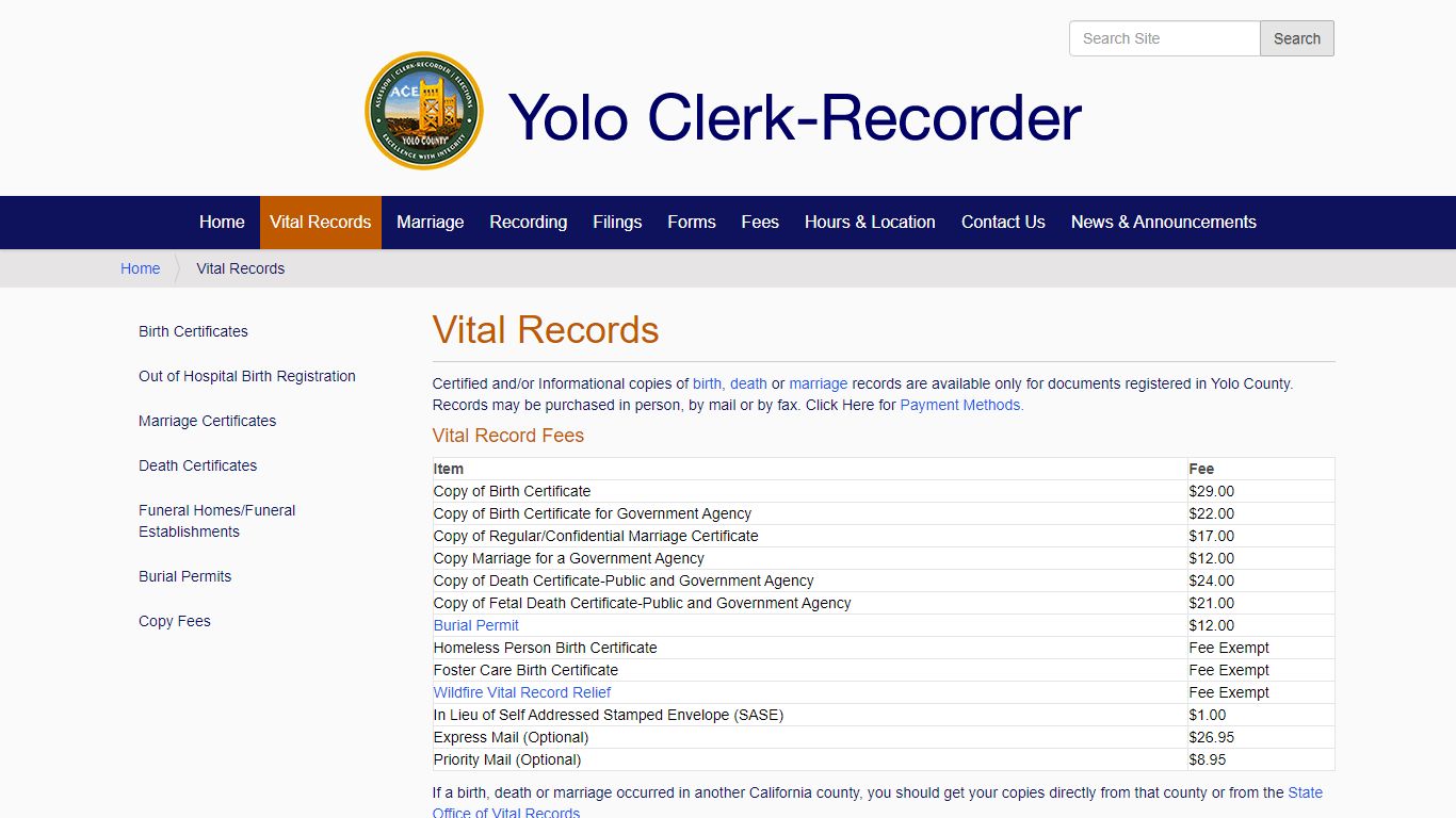 Vital Records — Yolo County California Clerk-Recorder