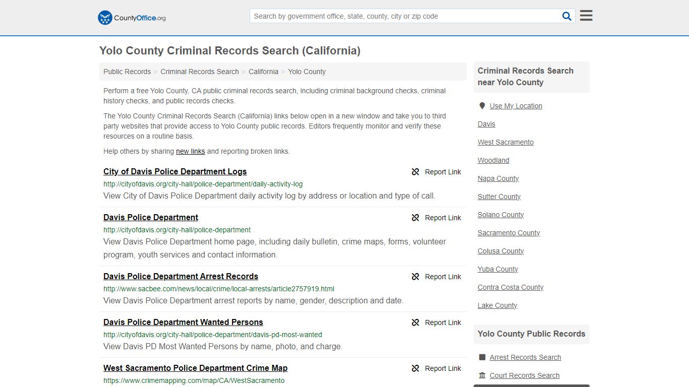 Yolo County Criminal Records Search (California) - County Office